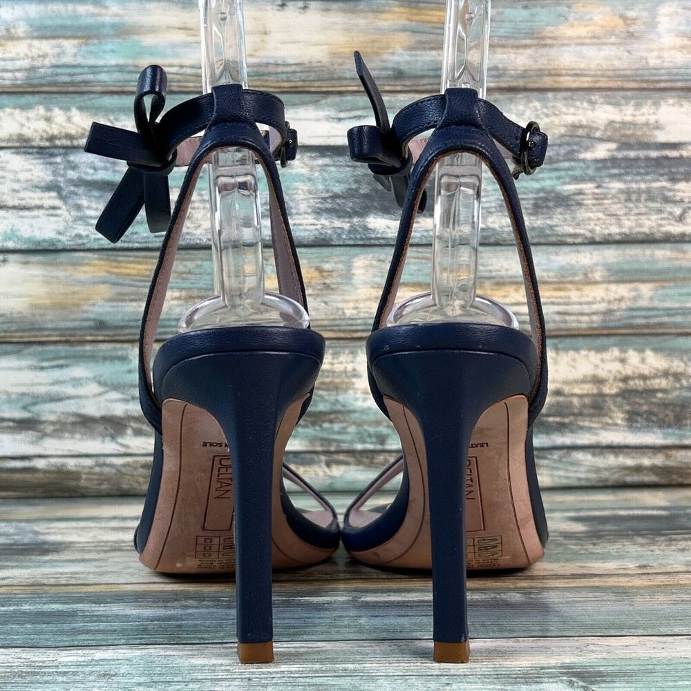 DELTAN Sexy Ankle Strap Sandals Womens 7M Blue All Leather Bow Buckle Strap - Picture 5 of 14